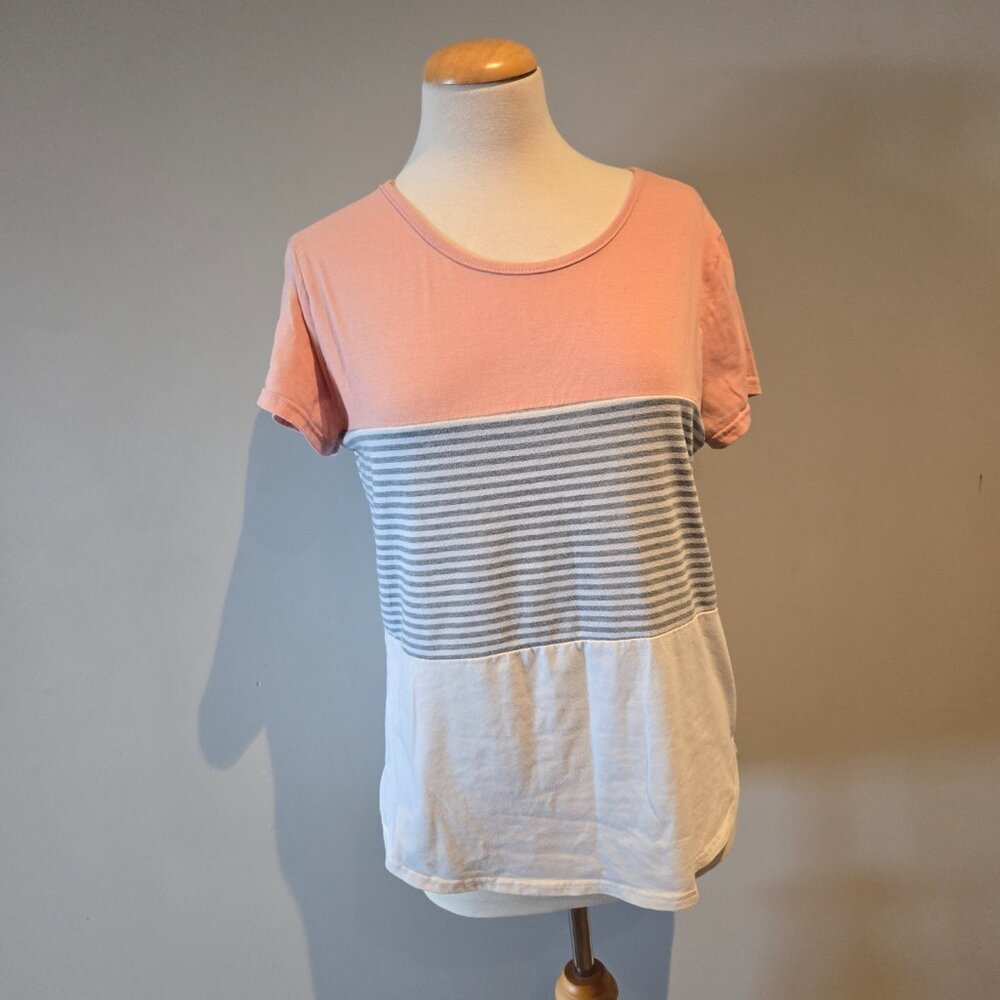 Yoins Women’s Colorblock Striped Tee | Size Medium | Pink & White
